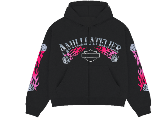 BARBIE PINK LUCKY SINS ZIP UP HOODIE